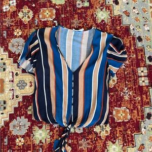 Lush Multicolor Striped Tie-Front Blouse